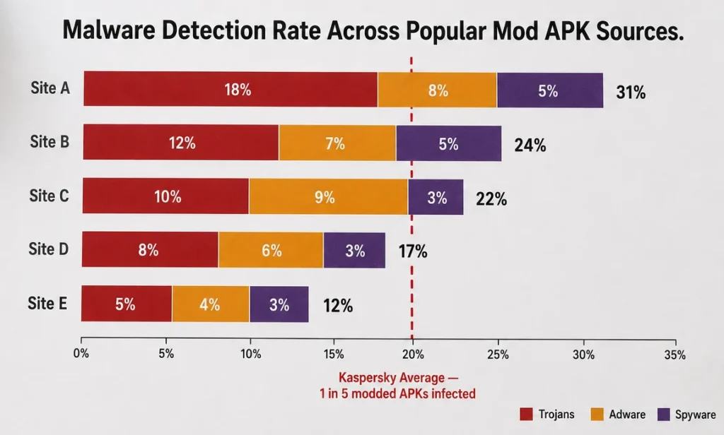 Malware Detection Rate Across Popular Mod APK Sources